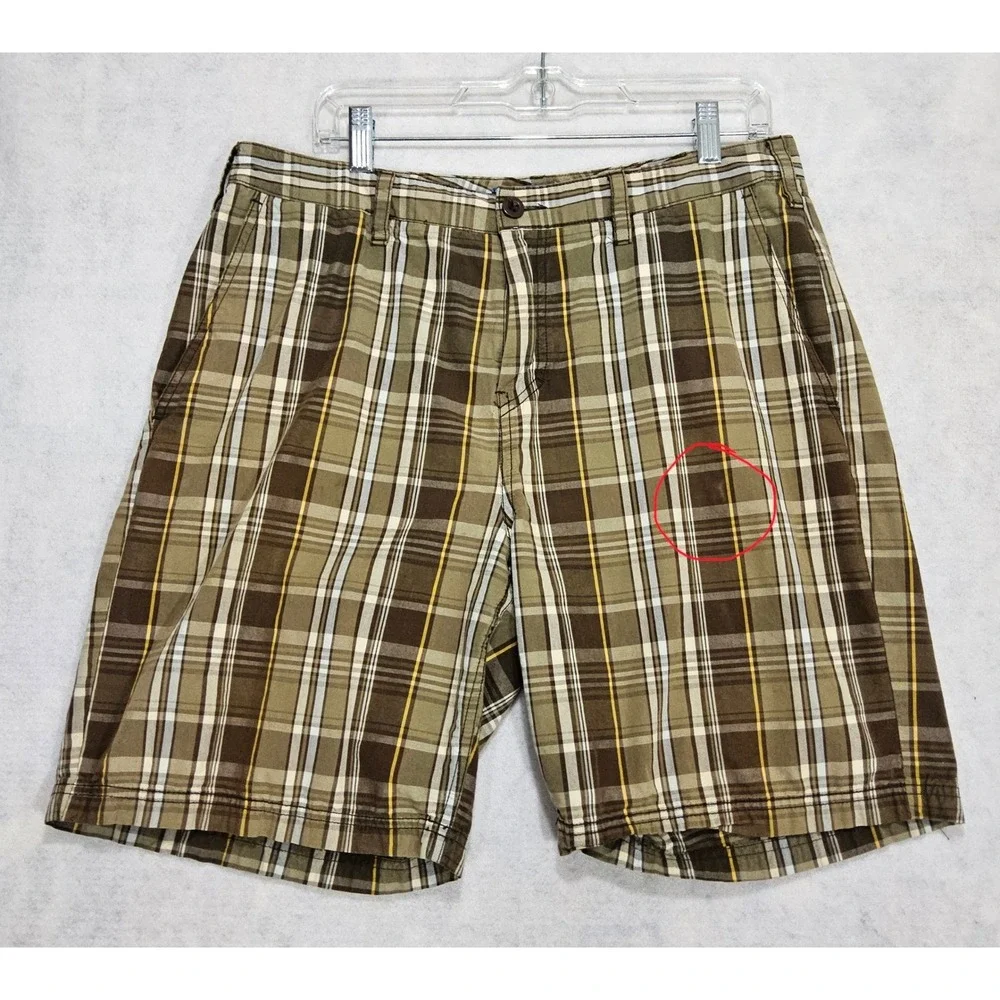 Croft & Barrow Shorts Mens 32 Classic Casual Brown‎ Plaid Beige 100% Cotton